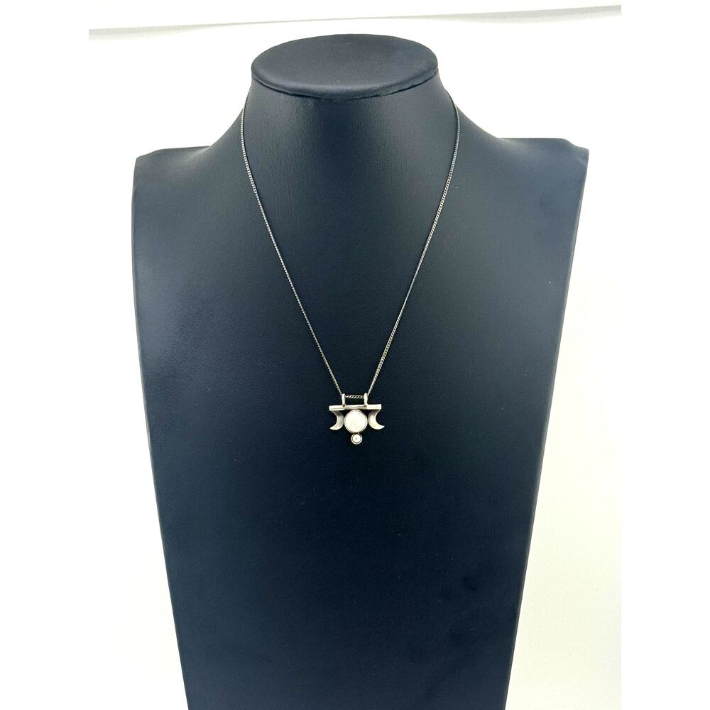 Jane Diaz Crescent Moons with Rainbow Moonstone Cabochon Necklace